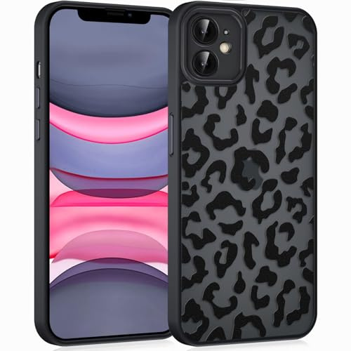 Coqinen Handyhülle für iPhone 11 Hülle, Matt Transluzente Case mit Stilvolle Leopard Muster, Silikon Schutzhülle mit Kratzfeste PC Rückseite + Stoßfest TPU Bumper - Schwarz