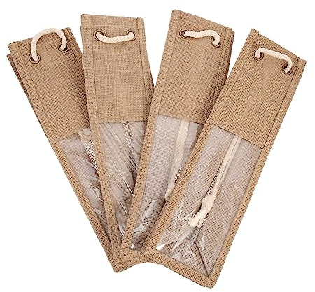 KOCKSHION 4 Stück Jute Weintaschen Naturfarben Nachhaltige Wein Flaschenbeutel für Party und Geschenk Vielseitig Nutzbar als Flaschentasche für Weinflaschen und Alltagsgegenstände