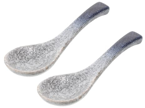 Cabilock 2 Piezas Cuchara de Sopa Cerámica Japonesa Retro de Diseño Vintage con de Esmalte Único para Microondas y de Limpiar para Cocina Asiática y Ocasiones Especiales