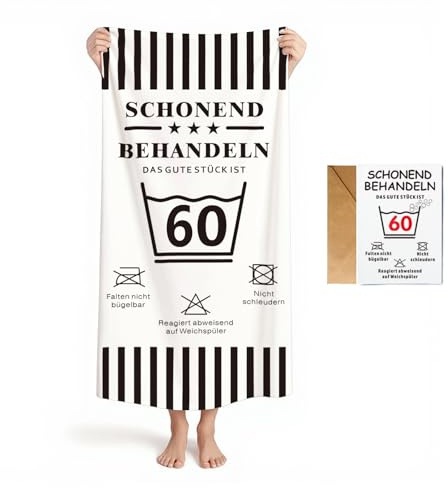 Gratitopia Geschenke zum 60. Geburtstag - Weiß Handtuch & Strandtuch mit Geburtstagskarte 60(160x80cm)- Schonend behandeln Das Gute Stück ist 60 - Lustige Geschenk 60 Geburtstag für Männer & Frauen