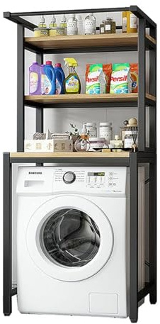 Meoky Estante de 3 Niveles para lavandería, Encima de la Lavadora y Secadora Ahorro de Espacio Estante de organización de baño Estante de pie,Negro