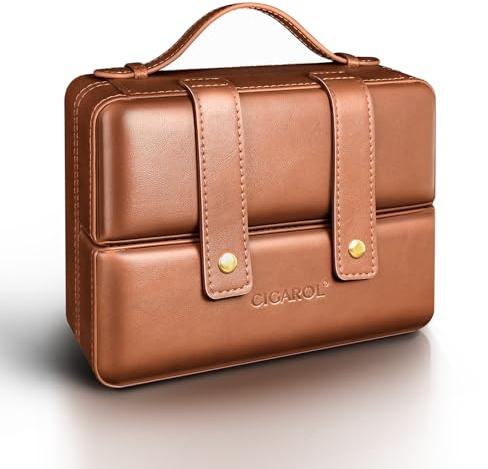 Cigarol Cigar Humidor, Leather Cedar Wood Lined Cigar Case, Portable Travel Humidor Cigar Box with Humidifier and Handbag, Double-Opening Cigar Box for 7 Cuban Cigars, Great Gifts for Men