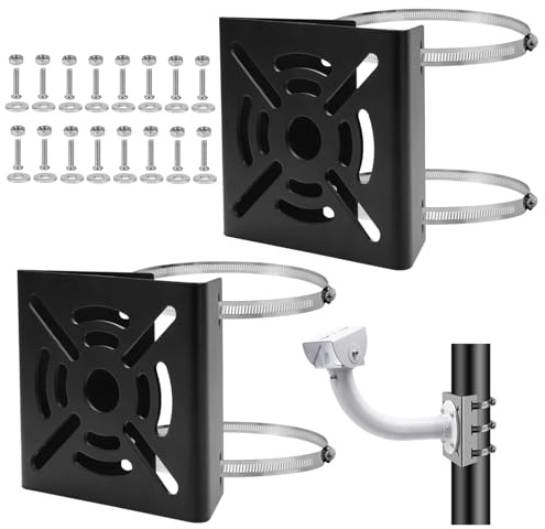 TESSTSY 2 Soporte De Montaje En Poste Vertical Universal con 4 Bucles | Soporte De Mástil para Cámara De Vigilancia, Soporte De Mástil Adecuado para Cámaras, para Cámaras CCTV, Paneles Solares
