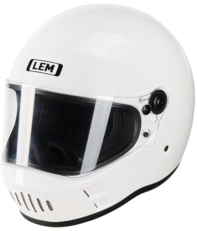 LEM Motorcycle Helmet Full Face for Men and Women, Retro Vintage Classic Open Face Style, Lightweight Fiberglass Shell, DOT Certified, for Cruiser, Cafe Racer, Scooter, Commuter (White, Size XL) Kick