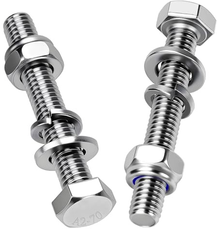 Mbsomnus M10 sexkantsskruv och muttrar set 10 st. rostfria skruvar | M10 x 120 mm skruvar rostfritt stål A2 V2A, DIN 933, utvändig sexkant, med självlåsande muttrar, brickor, fjäderringar