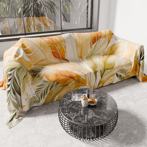 PETTI ARTIGIANI ITALIANI – Cubresofá Multiuso de Microfibra 130x270 cm, Diseño Palma Oliva | Funda para Sofá Antimanchas, Colcha y Cubremesa | Protector Lavable para Sofás y Muebles
