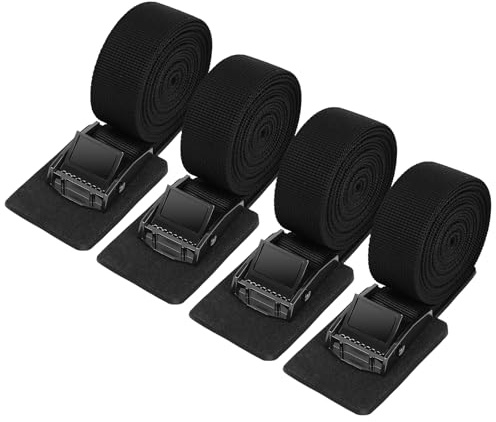 URAQT 4 Pcs Cinghie di Tensione, 1 M x 2.5 cm Cinghie di Ancoraggio Cinghia con Fibbia per Fissaggio del Carico Bici Portapacchi, Kayak, Moto e Auto, Trazione: 500kg / Pezzo (Nero)