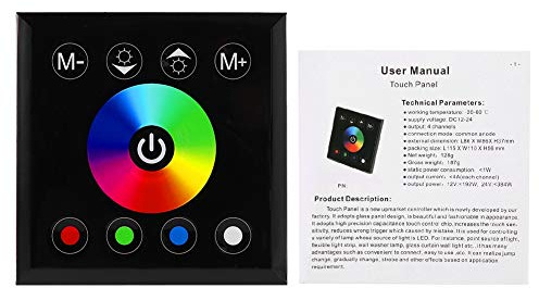 Hapivida Panel táctil LED RGBW de pared, regulador de intensidad con diseño táctil capacitivo, material ABS para instalación de tira de luces LED (Negro)