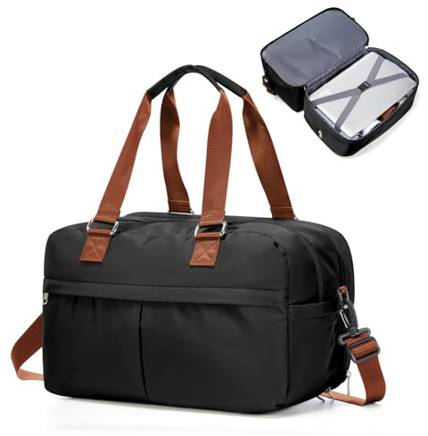 HPLQQ Weekender Resväska Dam Sportväska 40x30x20 Ryanair Handbagageväska Sjukhusväska Reseväska Badväska Träningsväska med Utdragbart Fack för Flygresor, G05-Svart-Brun