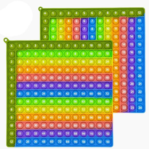 Times Table Poppet 12x12 Math Fidget Toy Double Side Multiplication Popper Addition Poppet Fidget Toy Relieve Stress and Anxiety 12x12&12+12 (Green Edge Design 1-144)