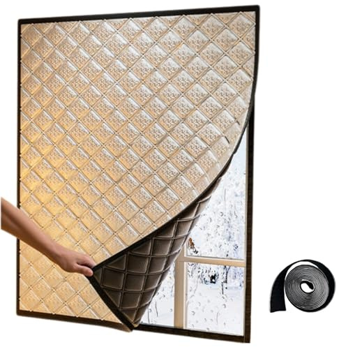 Fenster Wärmeschutz-Set | Isolierfolie + Thermovorhang | Hitzeschutz & Kältedämmung | Einfache Montage Ohne Bohren | Maßanfertigung Möglich(W 80 X H 100cm)