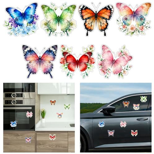 CHGCRAFT 7 Stück Schmetterlings Autoaufkleber Selbstklebend Blumen Aufkleber Wasserdicht Auto Aufkleber für Auto, Motorrad, Helm, Fenster, Heimdekoration, 14.8×15.5cm