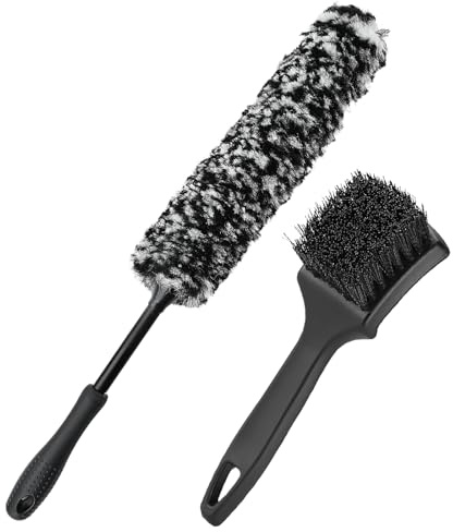 Ziyonix 2 Pezzi Kit Pulizia Auto, 48cm Extra Lungo Spazzola Cerchi Auto, Delicato e Resistente spazzole per Pulire per Il Lavaggio e la Manutenzione dell'auto