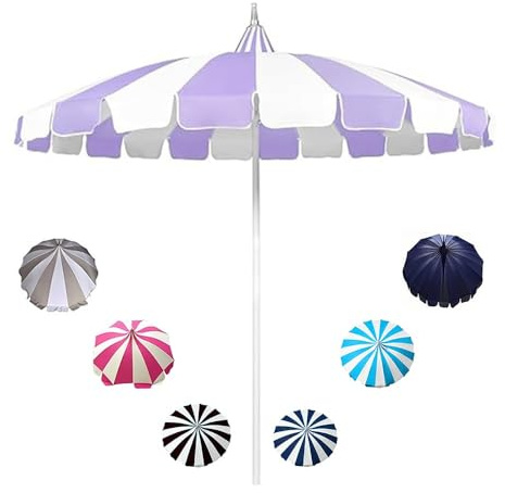 IMUNKT 260cm Grand Parapluie Pagode Élégant Parasol De Jardin Extérieur Protection UV Parasol De Patio Parasol De Marché, 16 Baleines, Décoratif(Purple white)