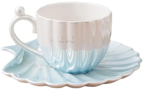 BIUDECO Set Tazze da Tè in Ceramica con Piattino, Stoviglie Ceramiche Delicate per Tè Pomeridiano, Tazze da Latte Leggere con Base Antiscivolo per Casa, Bar e Ristoranti, Design Sfumatura