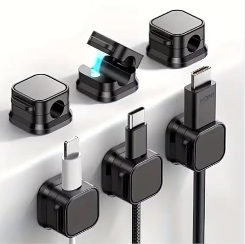 JMEUK - 6 Pack Cable Clips Tidy, Magnetic Cord Organizer Holder Desk Cable Clips Management Strong Self Adhesive Desk Wire Tidy for Nightstand Kitchen Appliances Office Supplies, Black