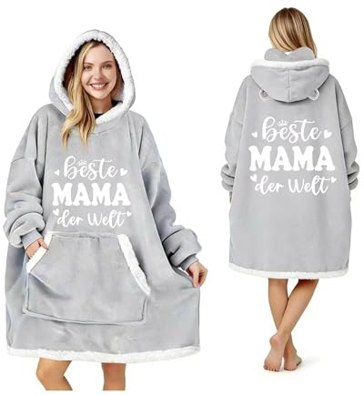 AOKILE Oversized Hoodie Decke Muttertagsgeschenk Geschenk für Mama | Tragbare Decken mit Tasche Sherpa Decke mit Beste Mama der Welt, Ideal als Muttertag Geburtstag Geschenk für Mama, Grau