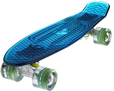 Ridge Skateboards Blaze Mini Cruiser Skateboard, Blu/Trasparente, 22