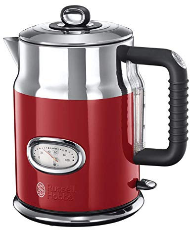 Russell Hobbs Kettle, retro red, 1.7 l, 2400 W, quick cooking function, water temperature display in retro design, filling level marking, optimised pouring spout, vintage 21670-70