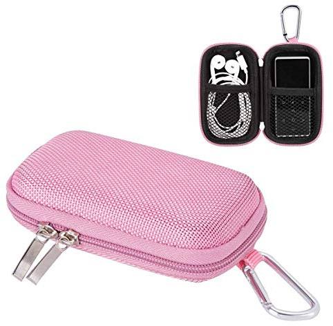 AGPTEK Tasche für 1,8 Zoll MP3 Player, Tragbar Muschelschale Kasten Tasche Hülle Etui für iPod Nano, Kopfhörer, Kleingeld, Schlüssel, Karte, Rosa