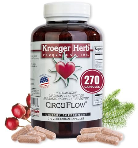Kroeger Herb, Circu Flow, Holistic Heart Supplement and Circulation Health with Hawthorn Berry, Daily Circulation Supplement for Vascular Support with Hawthorn, Non-GMO, 270 Capsules, Made in USA
