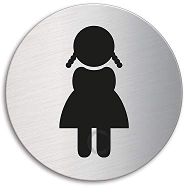 Schild WC Mädchen Toilettenschild Türschild aus Edelstahl Ø 75 mm selbstklebend Nr.8478