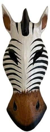 OMA African Zebra Wall Mask – Hand Carved Wooden Safari Wall Decor Art – Tribal Jungle Accent for Living Room, Office Or Gift – 12” Hand Painted Home Décor