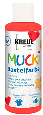 KREUL 24105 - Mucki Bastelfarbe für Kinder, 80 ml in rot, Kindermalfarbe auf Wasserbasis, parabenfrei, glutenfrei, laktosefrei und vegan, auswaschbar, vermalbar mit Pinsel und Schwamm