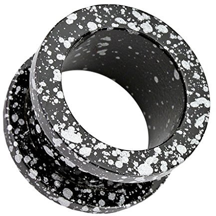 Piercingfaktor Flesh Tunnel Ear Plug Ohr Piercing Schraub Edelstahl plattiert mit Farbspritzer Schwarz Weiß 3mm