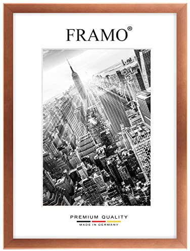 FRAMO Holz Bilderrahmen 98 x 75 cm nach Maß - Kupfer Braun | Größe wählbar | inkl. entspiegeltes Acrylglas | Rahmen für Puzzle | Foto | Poster
