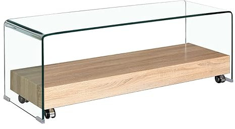 ICE TV-Möbel aus transparentem Glas – Rolluntersetzer aus Holz mit Eichendekor – modernes Design
