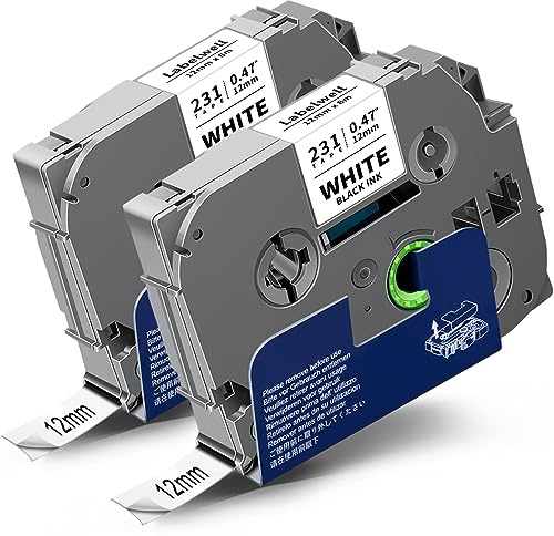 2x Labelwell kompatibel 12mm für TZe-231 Laminated Tape Schriftband | für Brother Ptouch TZe231 für Brother P-touch H100LB E110 PT-H101C PT-1000 PTD400VP PTH105 H110 D600VP H107B Schwarz auf Weiß