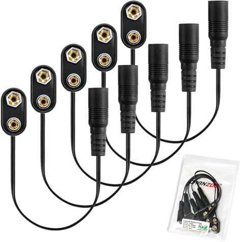 Chanzon UL Wire 9v Batería Conector Hembra Clip 2.1mm x 5.5mm Convertidor 9 Volt Eliminador de Potencia Adaptador Suministro Plástico Tipo I 5 Pack Conexión