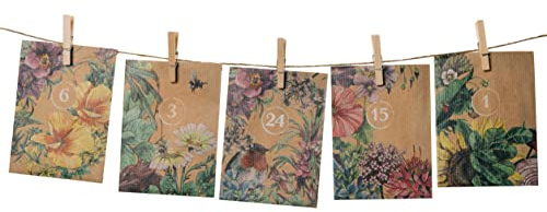 Magic Garden Seeds DIY-Adventskalender mit 24 Tütchen zum Selbstbefüllen | Komplettes Bastelset mit Hanfschnur, 24 Holzklammern und 2 Nägeln • Unbefüllte Kraftpapiertüten mit Pflanzenmotiven