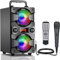 TENMIYA Altavoz Bluetooth 5.0 Potente 60W, Portatil Speaker Grande con Radio FM, Microfono, Luces de Colores, Remoto, USB. Apto para Interior y Exterior