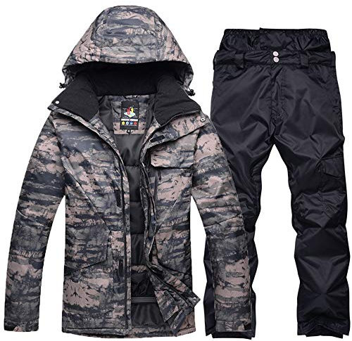 YOJOLO Herren Skianzug Camouflage Skijacke Schneehose Set Isolierte Winddichte wasserdichte Schneeanzug Winter Snowboard Skikleidung Für Männer,Gray b,XL