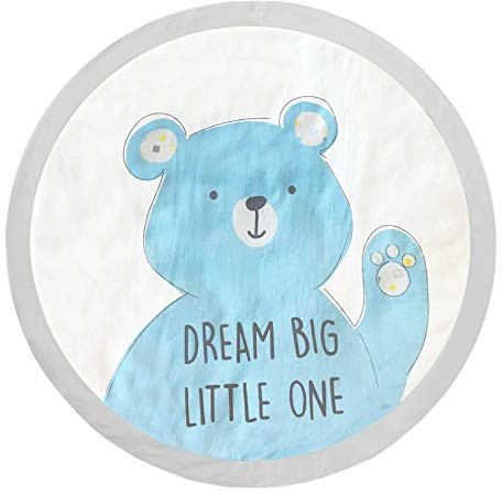 Baby Play Mat Crawling Blanket Round Blue Cream 90 cm Diameter Cute Bear Motif Super Soft Sherpa Surface Reversible Fits in Any Baby Room