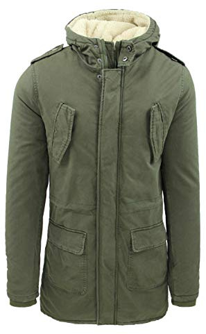 Evoga Cappotto Parka uomo invernale giacca trench con pelliccia interna (XL, #A3 Verde)
