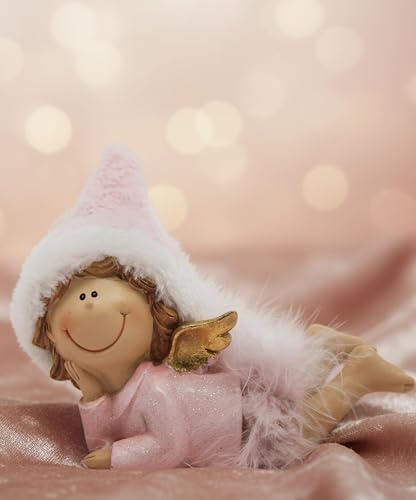 Pommerntraum ® | molliger Schutzengel Molly-Engel Rubensengel Glücksengel Weihnachtsengel Nana Engel üppige Dame Lady Rubensfigur Rubensengel Dekorationsfigur (rosa liegend)