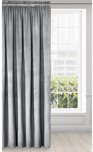 Eurofirany Tenda Di Velluto Super Morbido con Arricciatenda - 1 Pannello, Oscurante per Finestre, Drappeggio per Camera da Letto, Cucina, Soggiorno, 140x270 cm, Grigio Chiaro