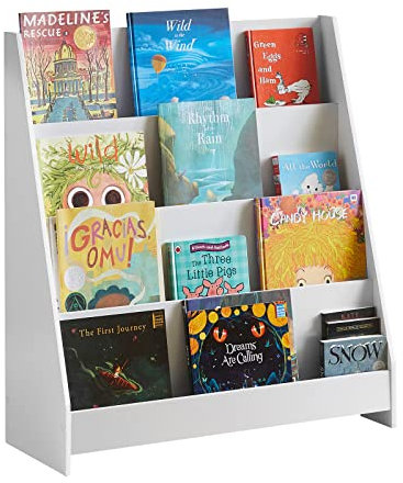 SoBuy Libreria Montessoriana per Bambini Scaffale Portagiochi Libreria da Terra Portariviste con 4 scomparti Porta Giochi Bambini Contenitori Bianco 80x30x88 cm KMB32-W