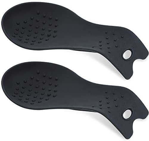 MSY BIGSUNNY Silicone Spoon Rests, Cooking Utensils Holder for Kitchen (Black)