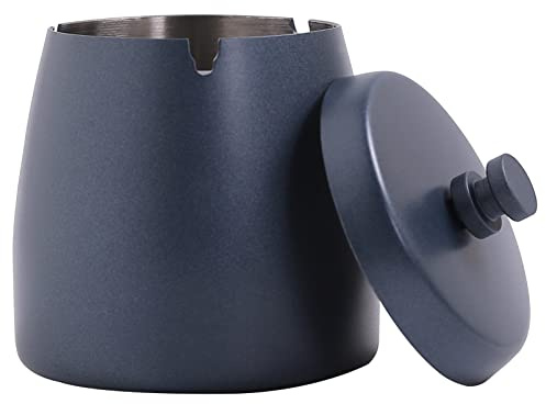 Ashtray with Lid for Cigarette, Stainless Steel Smokeless Odorless Windproof Ashtrays for Home Office Tabletop Outside Patio Outdoor Balcony(3.54''x2.8''x3.38'')