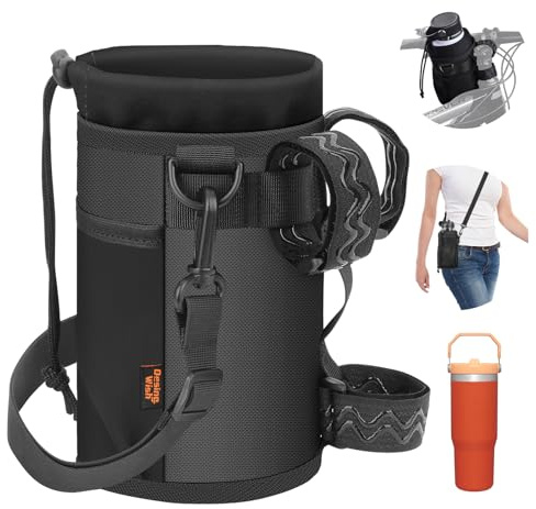 Desing Wish 32-40oz Flaschenhalter Fahrrad Getränkehalter Ohne Schrauben Trinkflaschenhalter Fahrradflaschenhalterung Getränke Halterung Wasserflaschenhalter mit Netztasche und Schultergurt Zubehör