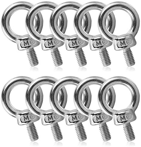 M6 Lifting Eye Bolt 10Pcs, 304 Stainless Steel Eye Bolts, Hardware Eye Nut, Eyebolts Male Thread Ring Screw for Various Lifting Equipment Fasteners