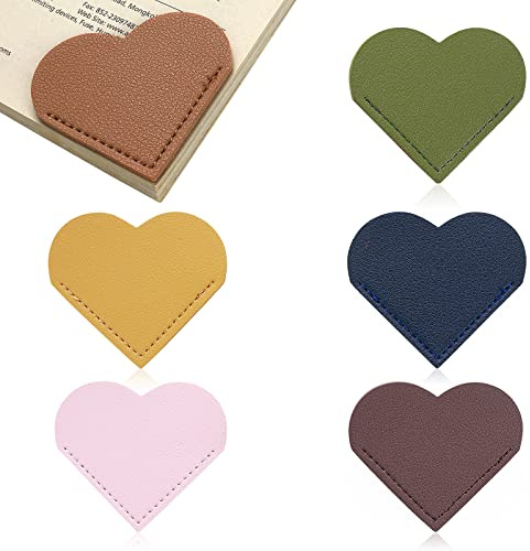 TIESOME 6 Stück Leder Lesezeichen, Ecke Seite Buch Marks, Niedliche Herz Lesezeichen Buch Zubehör für das Lesen Liebhaber, niedlich handgemachte Buch lesen Geschenk für Buchliebhaber (6 Farben)