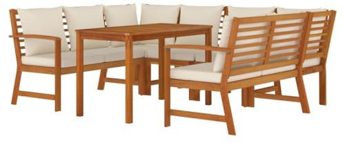 vidaXL Garten Essgruppe 7-TLG., Gartenmöbel Set mit Kissen, Gartengarnitur Sitzgruppe Modulares Design, Lounge Sofa Bank Tisch, Massivholz Akazie