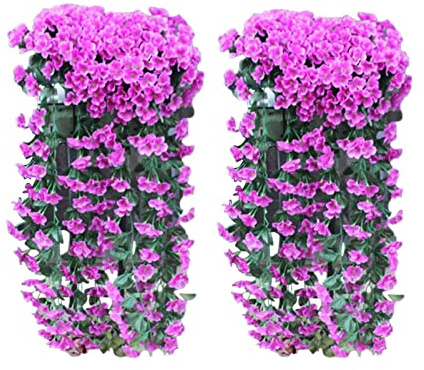 2 Stück Künstliche Blumen Kunstblumen wie echt Künstlich Hängen Veilchen | 85CM Künstliche Seidenblumen | Kunstblumen Outdoor Wetterfest | für Wand Schlechte Dekoration und Hochzeitsdeko Party