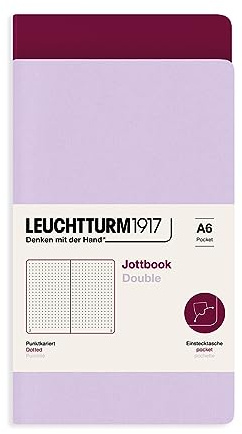 LEUCHTTURM1917 368190 Jottbook (A6), 59 Numbered Pages, Dotted, Lilac and Port Red, Pack of 2