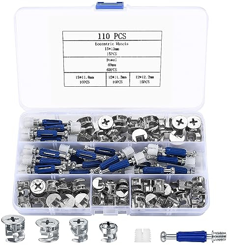 Cam Lock Nuts and Cam Screws, 110 Pcs Cam Locks for Furniture Connecting Cam Lock Fittings, 3 in 1 Cam Connector Bolt Fittings Fasteners Hardware Parts for Drawer Dresser Cabinet (110)